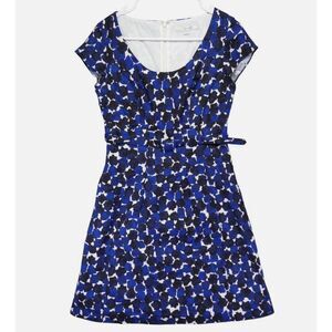 Boden Belted Sheath Blue Floral Cap Sleeve Dress Women's Size 6P